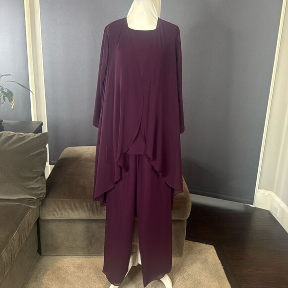 Women’s Chiffon 3 Piece Party Formal Mother of the Bride Pants Suit Size 8 NEW - Picture 1 of 16